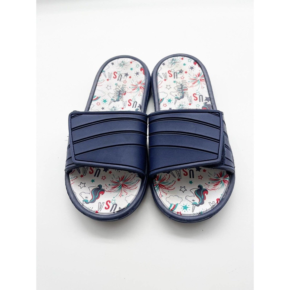 Wave Zone Partriotic Unicorn Slide On Sandals 4th Of July Shoes Girls Sz 3/4